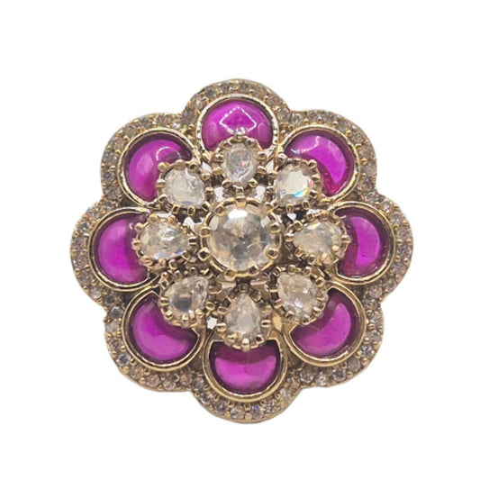 Red semi precious stones with moissanites in an adjustable brass ring