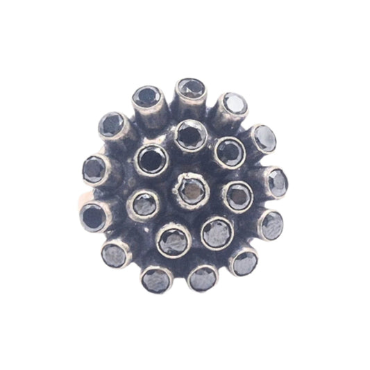 German Silver ring with Black Cubic Zircons