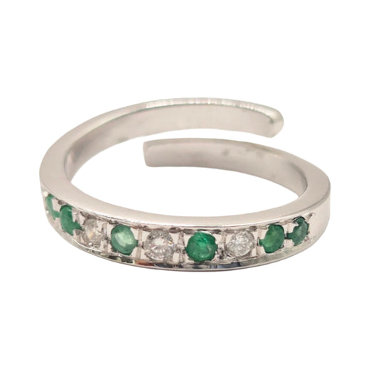 Natural Emeralds and Natural Diamonds in 925 Silver, in an adjustable ring
