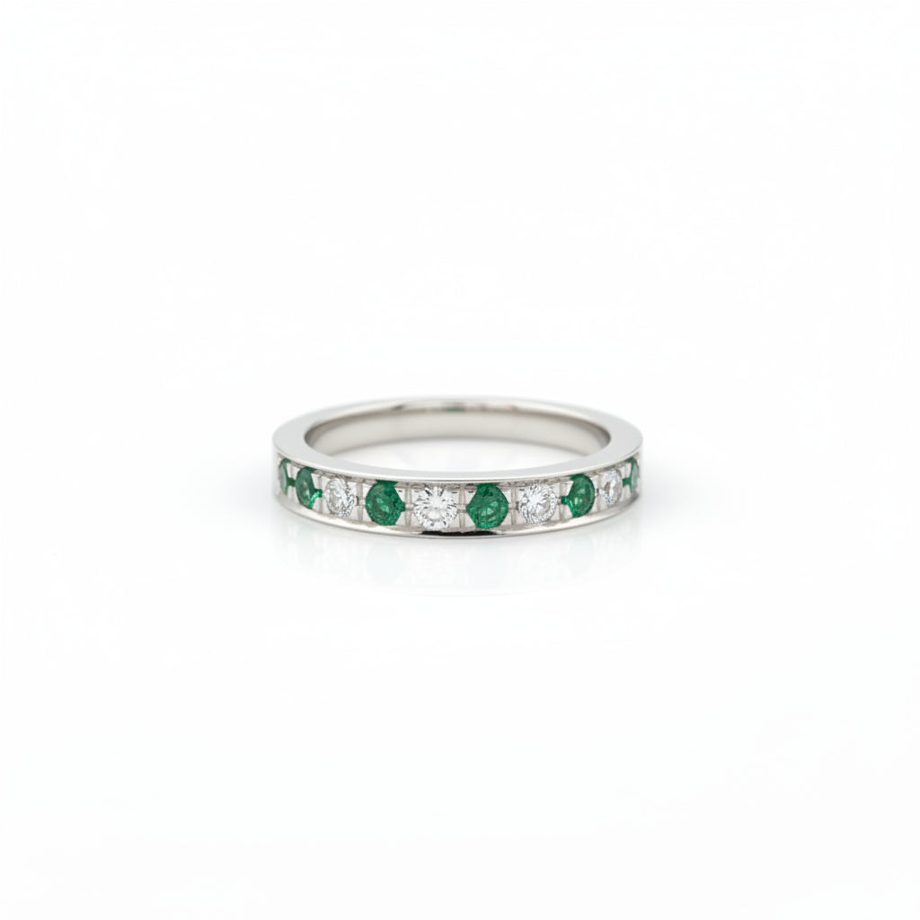 Natural Emeralds and Natural Diamonds in 925 Silver, in an adjustable ring