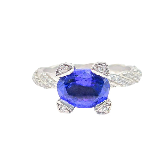 Natural Tanzanite Oval with Cubic Zirconia in 925 Silver