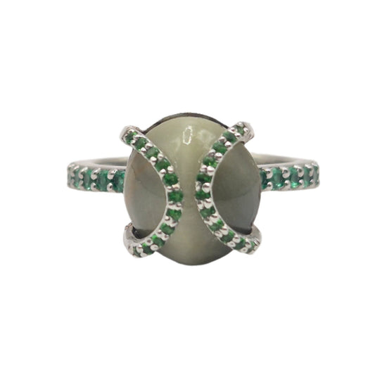 Cats Eye and Green Zircons in 925 Silver