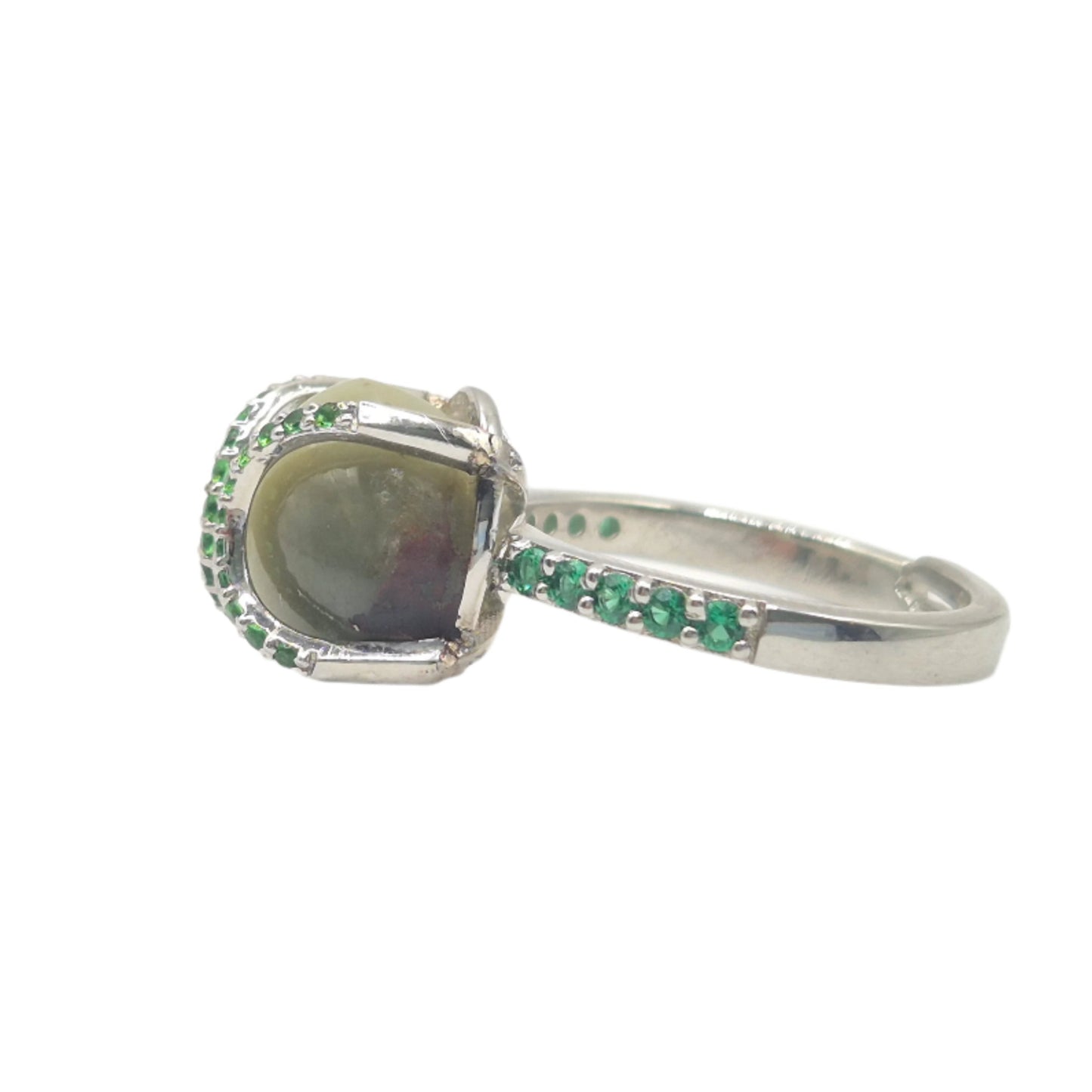 Cats Eye and Green Zircons in 925 Silver
