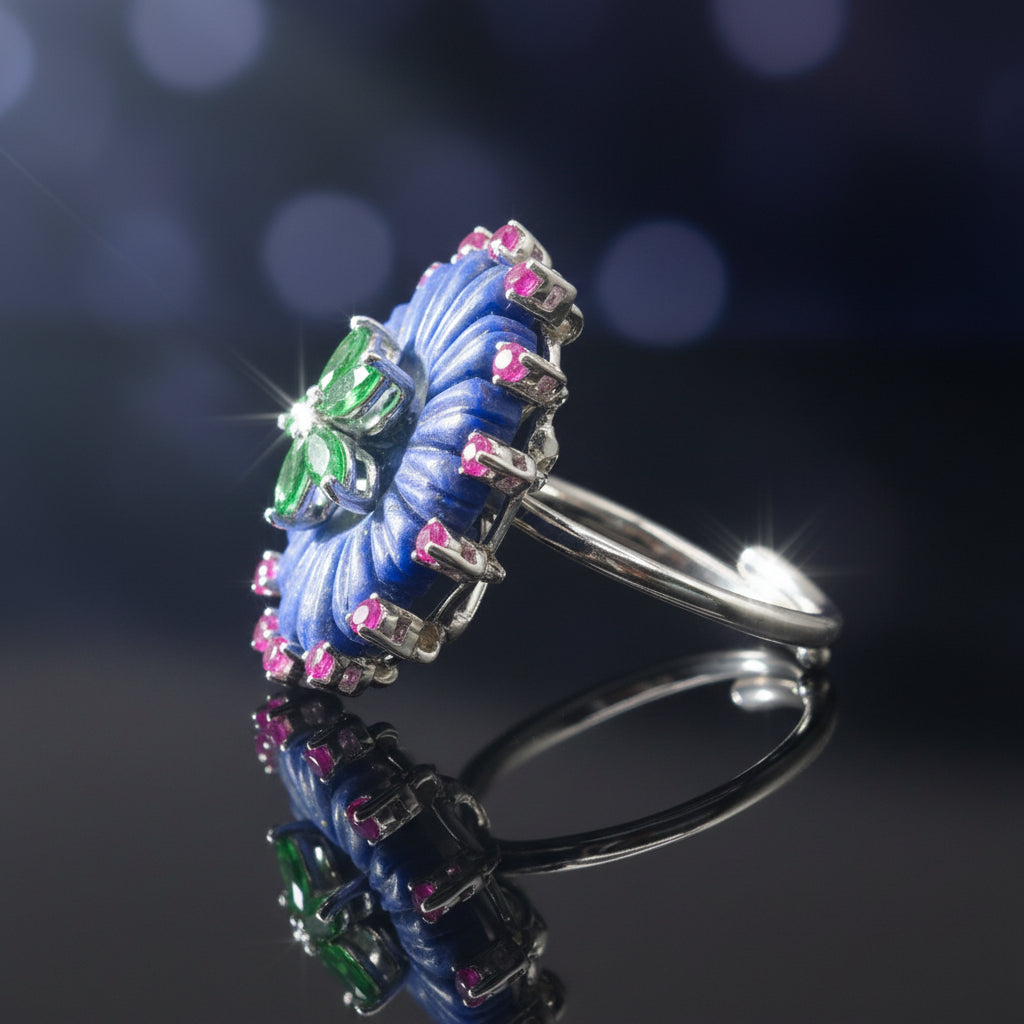 Lapiz and Rubies in 925 Silver