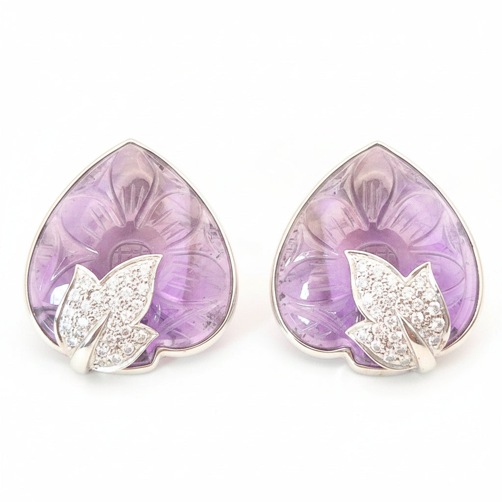 Natural Carved Amethyst Gemstones and Cubic Zircionia set to make this floral design in 925 Silver