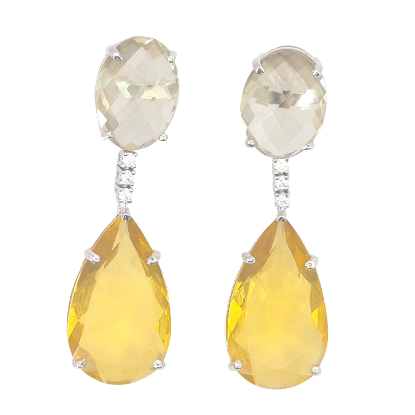 Yellow and Light Brown Hydros quartz with Cubic Zirconia in 925 Silver