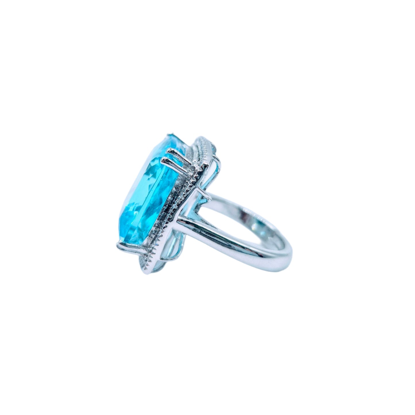 Blue Topaz Cushion with Cubic Zirconia in 925 Silver