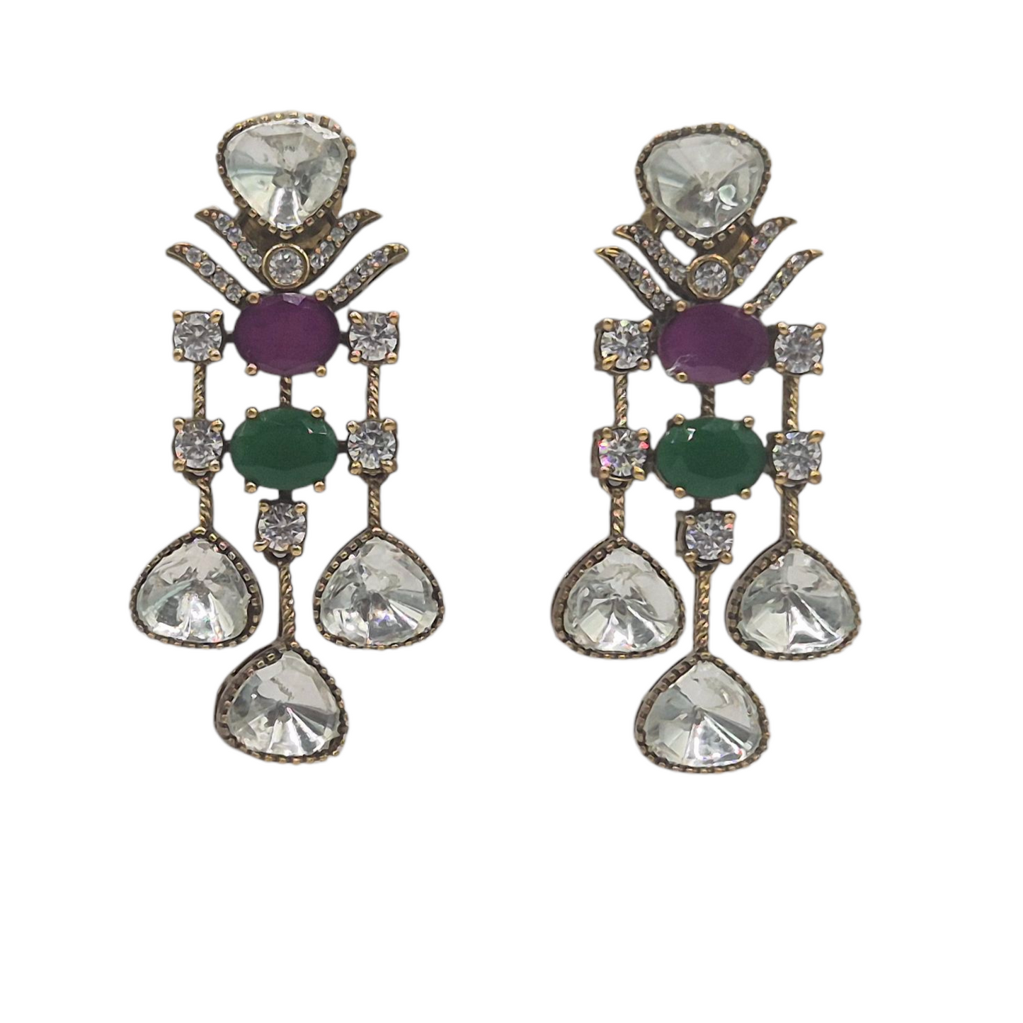 Vintage necklace set made with multi-coloured quartz and lustrous moissanites