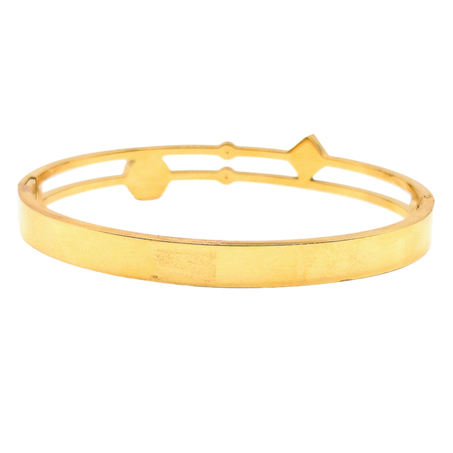 Bangle styled bracelet with mother of pearl and crystals in yellow plating