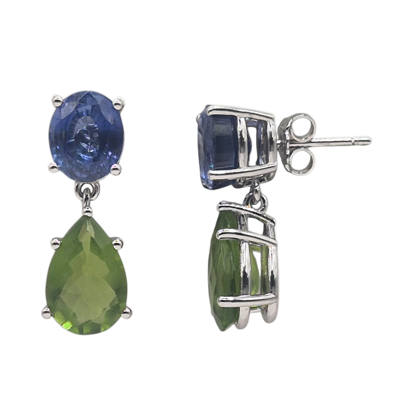 Blue and olive green hydro gems in 925 silver