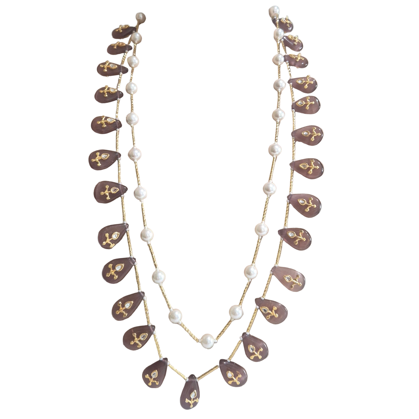 Purple Agate with kundan and pearls