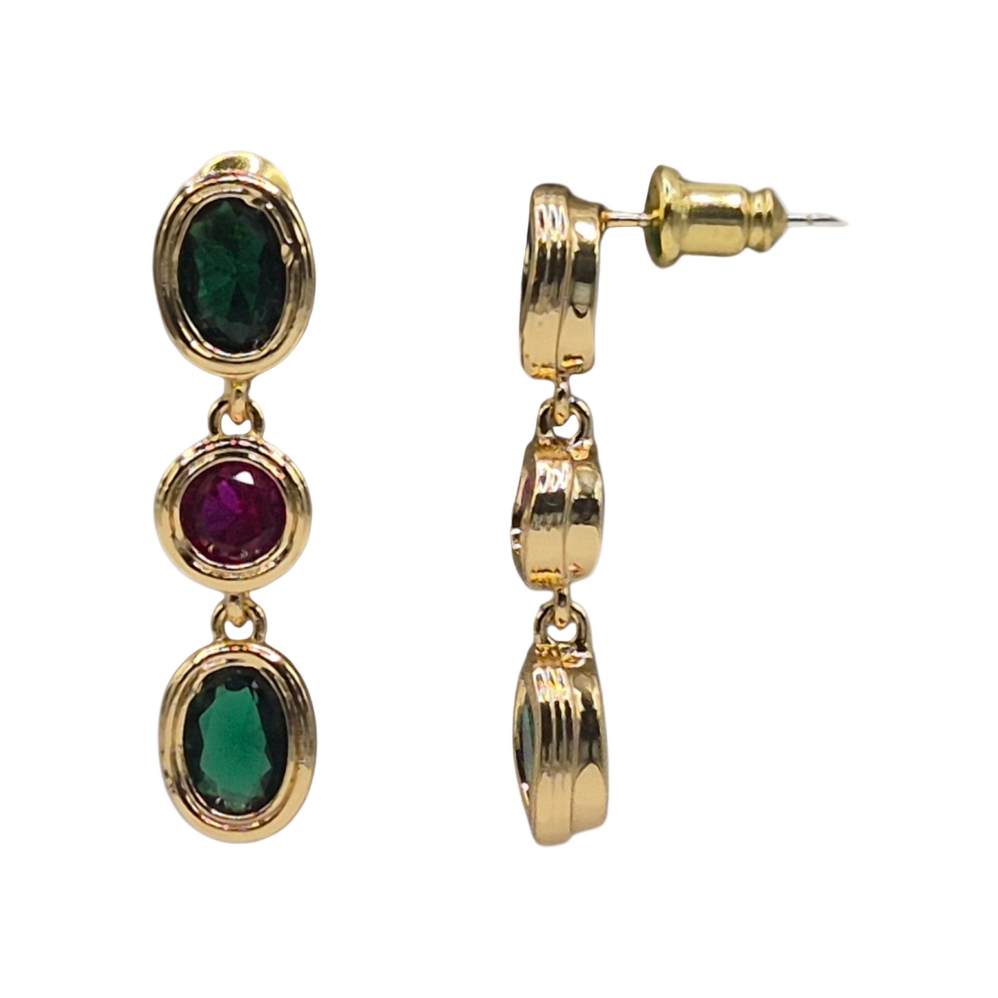 Green and maroon quartz in brass