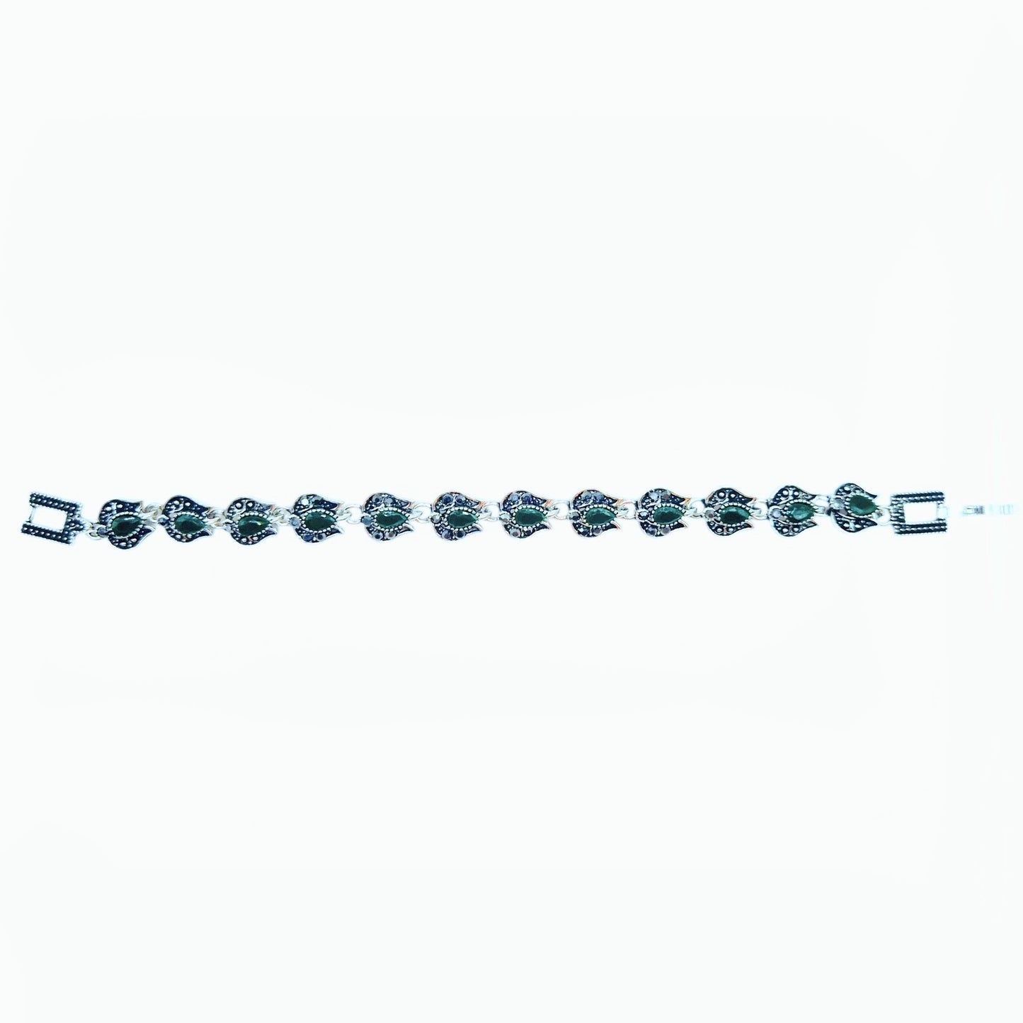 Green quartz lotus with marcasite in brass