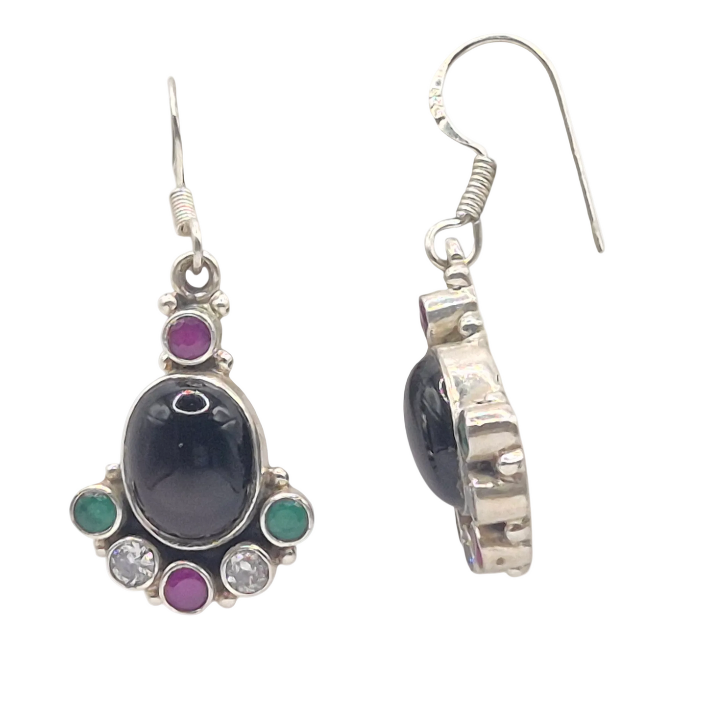 Black Onyx with Rubies and Emeralds in 925 silver