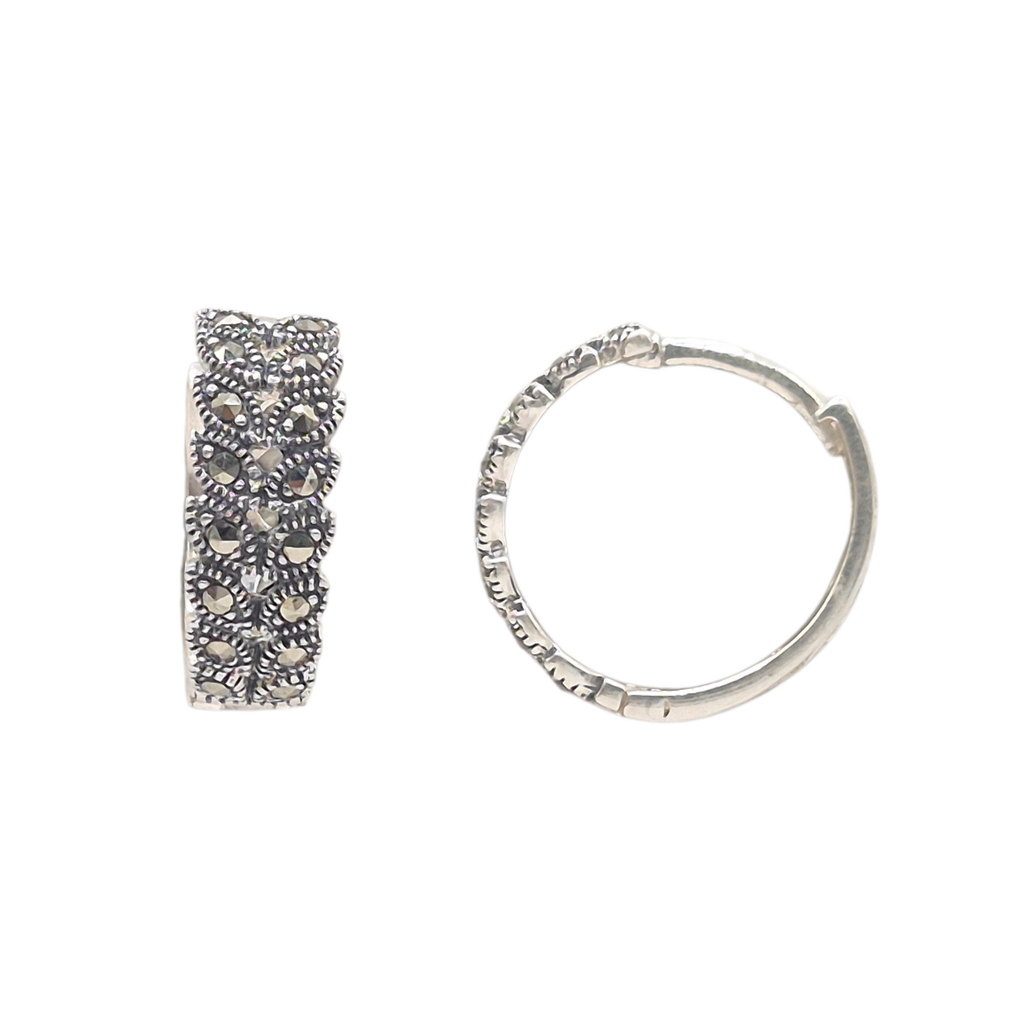 Thick Bali with Marcasite in 925 silver