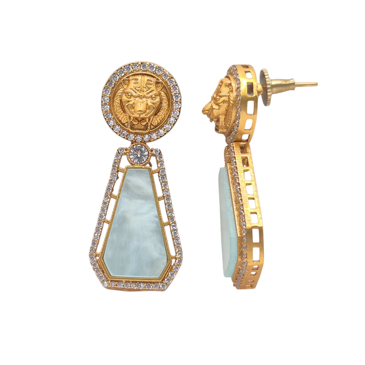 Mother of pearl with a designer stud in zircons, in brass