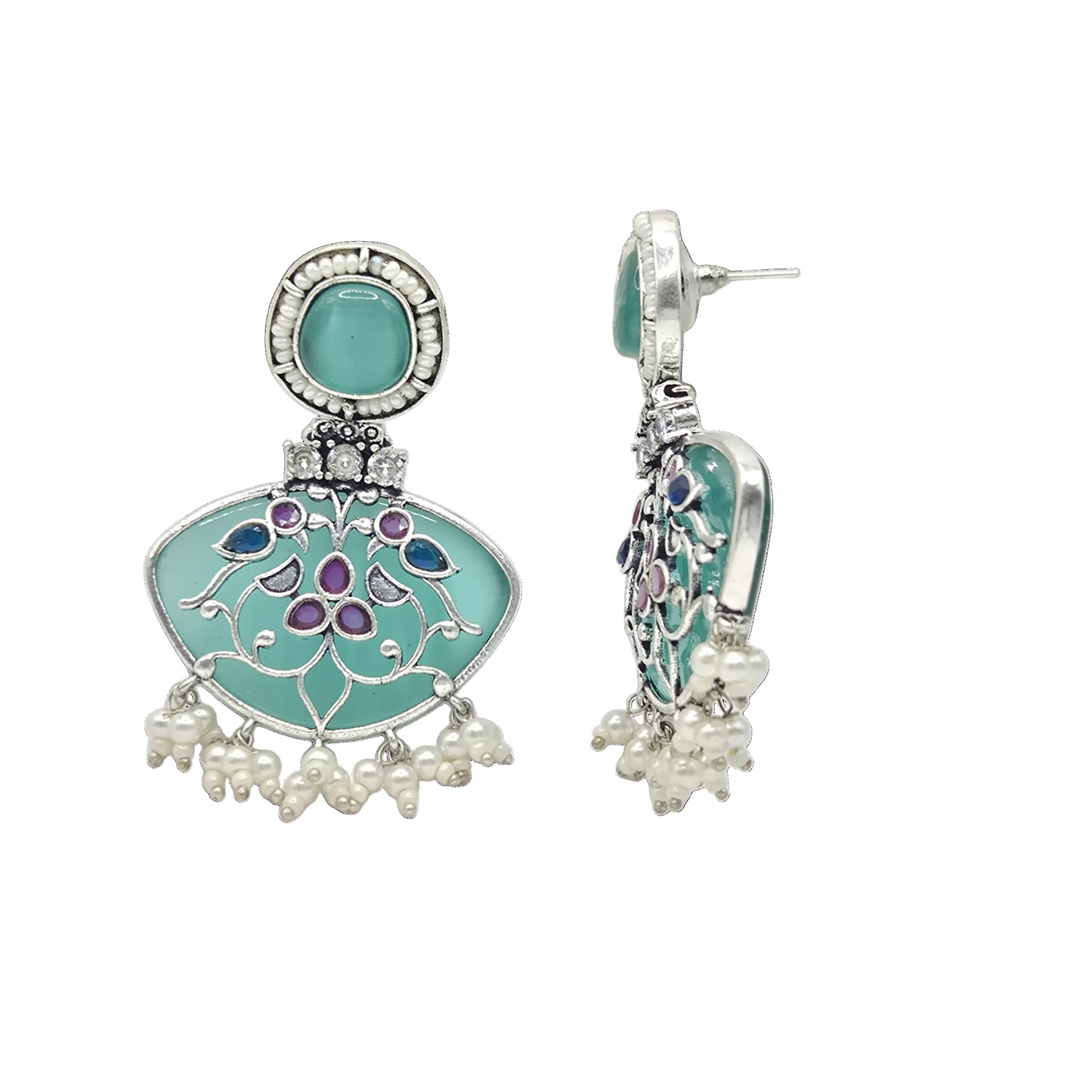 Pastel green quartz with a peacock motif in brass