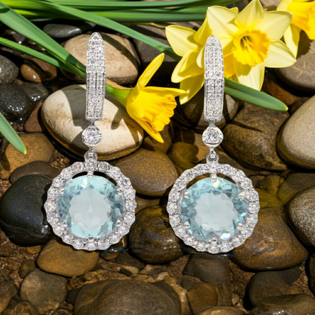 Blue Hydro quartz with Cubic Zirconia in 925 Silver