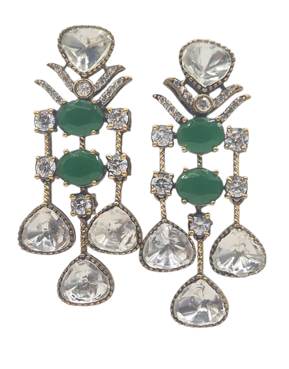 Green quartz and lustrous moissanites make this antique finish necklace set