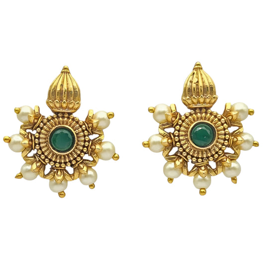 Gold Stud with Green Pearls