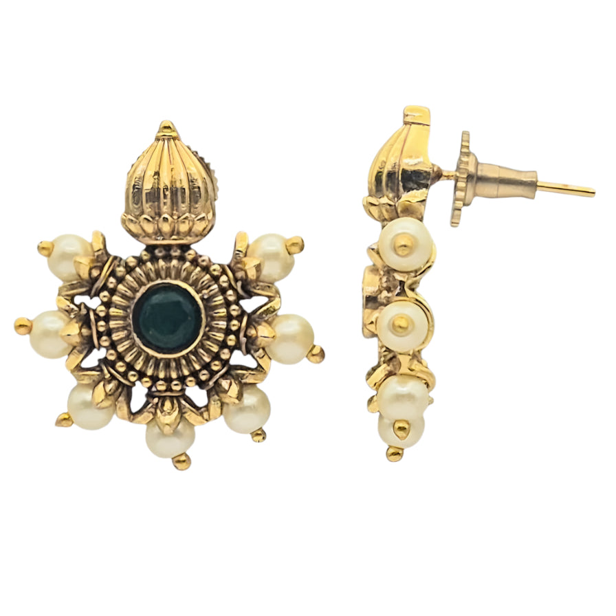 Gold Stud with Green Pearls