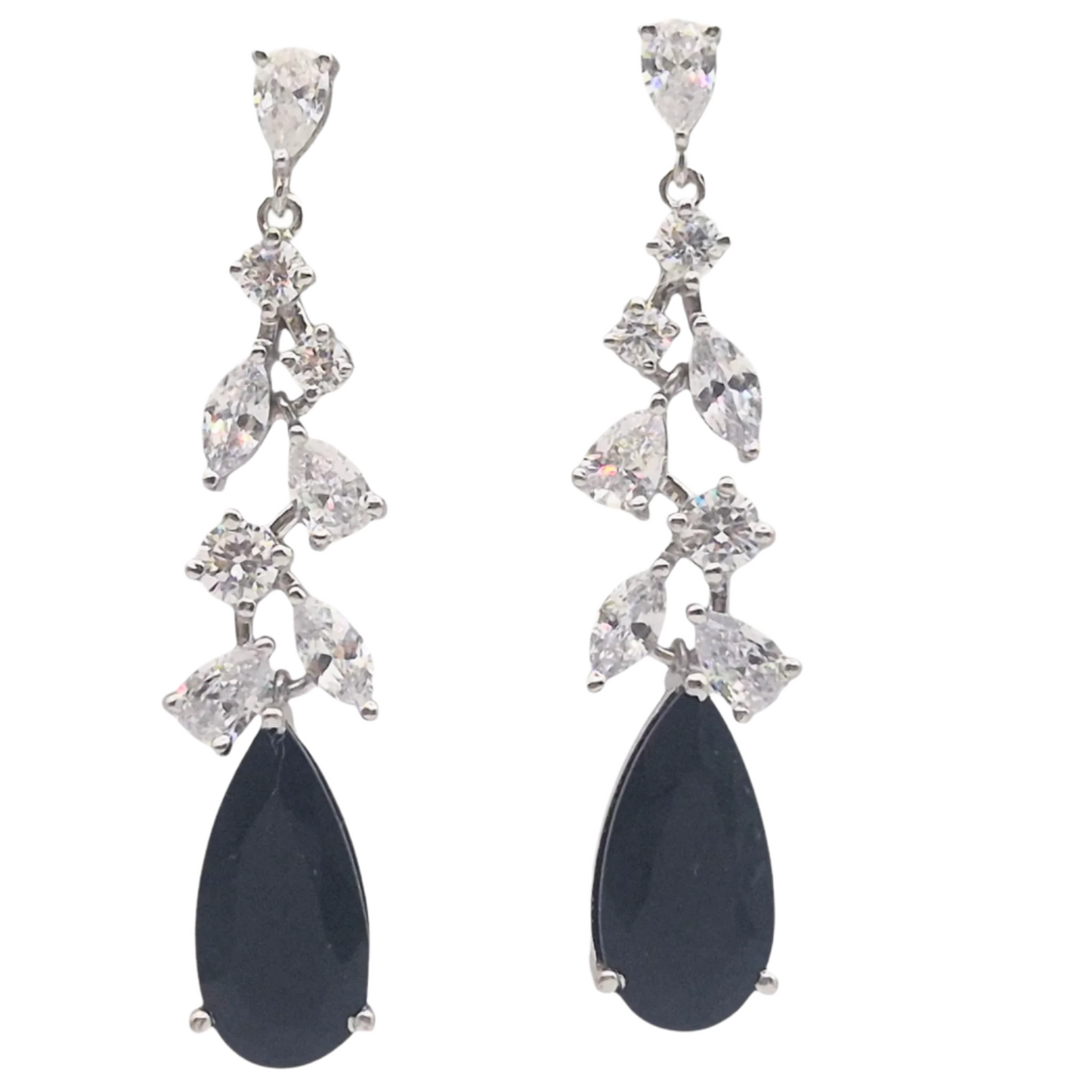 Jet Black Hydro quartz with various shapes of Cubic Zirconia in 925 Silver