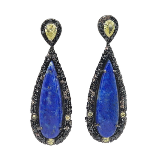 Natural Lapiz gemstone in a tear drop shape with marcasites and Zircons, set in 925 Silver