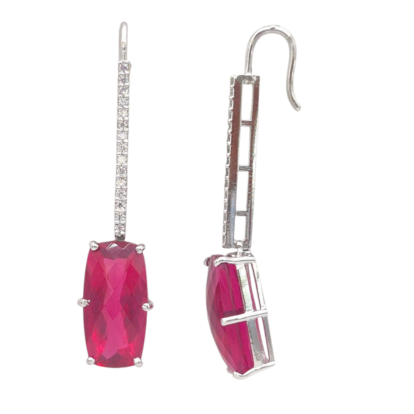 Rich Fuschia Pink Hydro quartz with Cubic Zirconia in 925 Silver, lightweight and classy