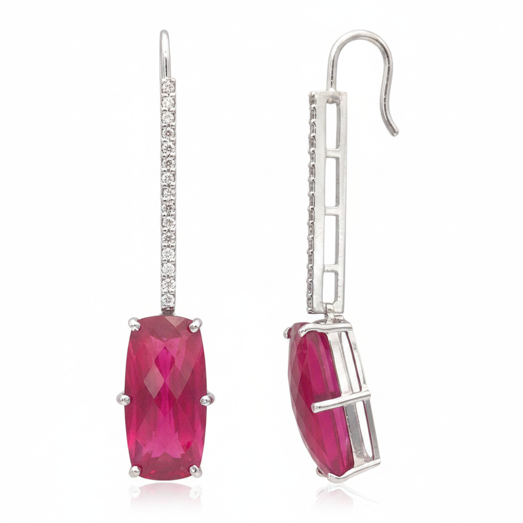 Rich Fuschia Pink Hydro quartz with Cubic Zirconia in 925 Silver, lightweight and classy