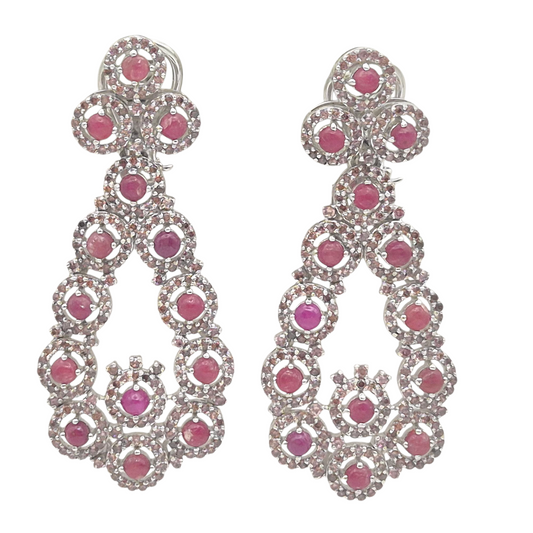 Natural Rubies Gemstones and Champagne Quartz, in an intricate design in 925 Silver