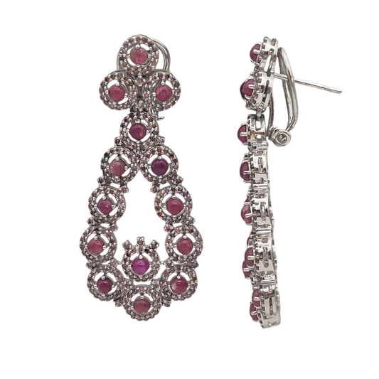 Natural Rubies Gemstones and Champagne Quartz, in an intricate design in 925 Silver