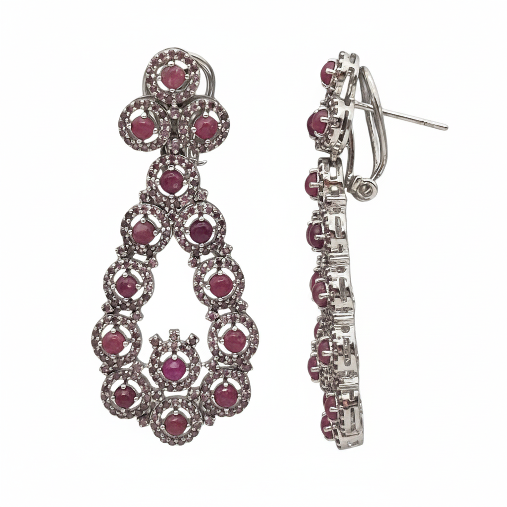 Natural Rubies Gemstones and Champagne Quartz, in an intricate design in 925 Silver