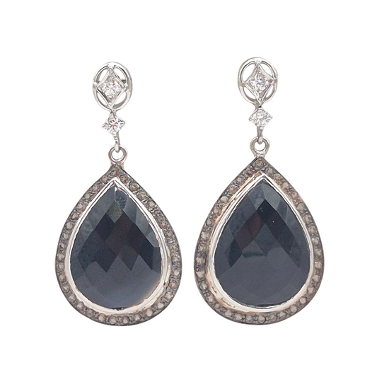 Natural Black Onyx and Smoky Topaz Gemstones, in a dangling style, set in 925 Silver