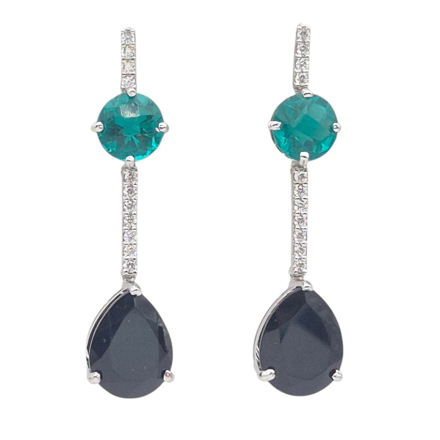 Bold Green and Black Hydro quartz with Cubic Zirconia in 925 Silver