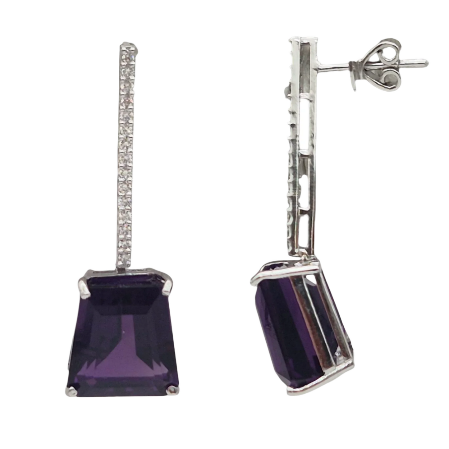 Radiant purple Hydro quartz with Cubic Zirconia in 925 Silver