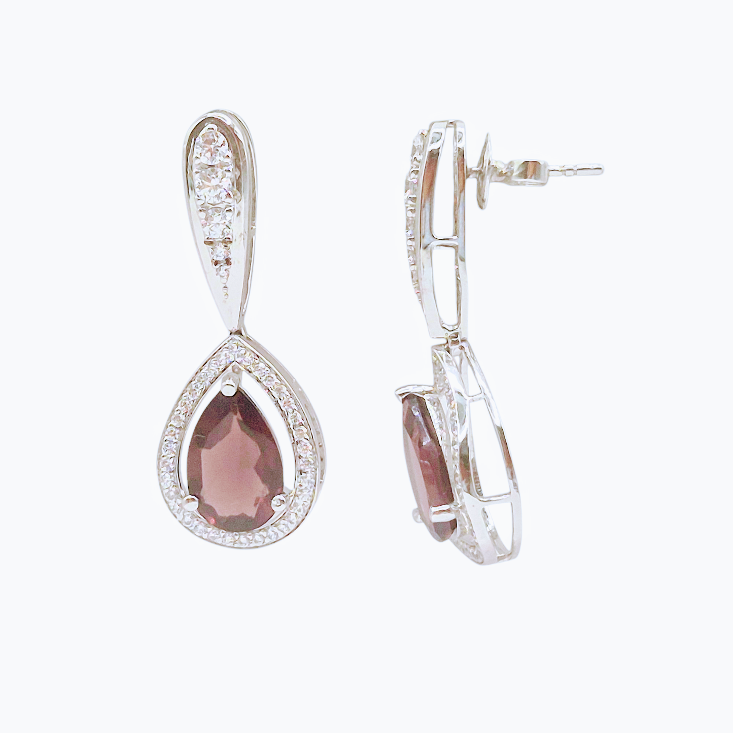 Magenta red Hydro quartz with Cubic Zirconia in 925 Silver