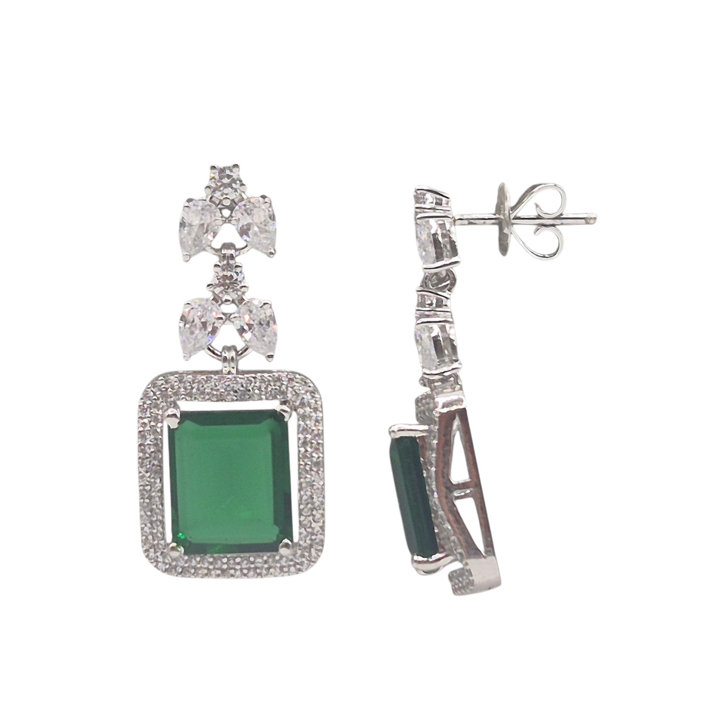 Royal Green Hydro quartz with Cubic Zirconia in 925 Silver
