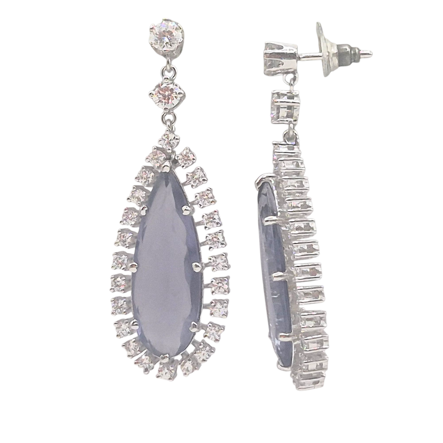 Greyish Purple Hydro Quartz with Cubic Zirconia in 925 Silver
