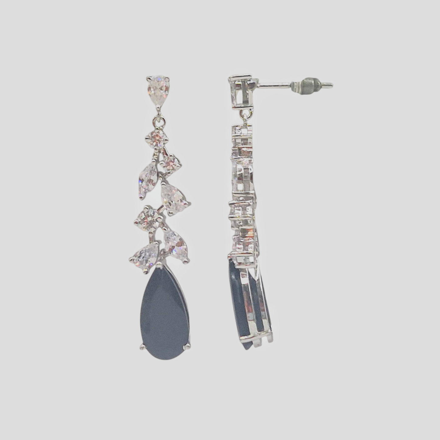 Jet Black Hydro quartz with various shapes of Cubic Zirconia in 925 Silver