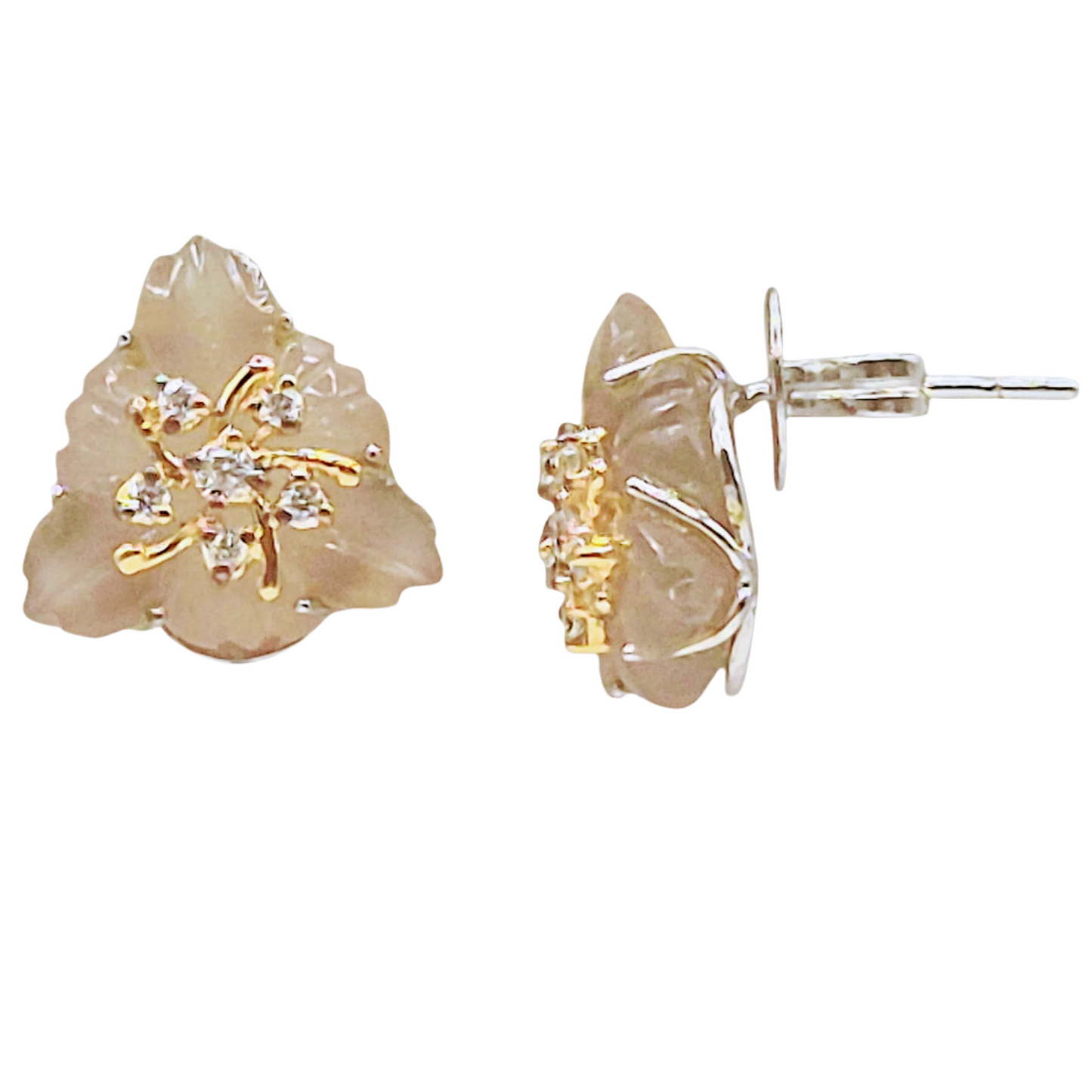Naturally carved Chalcedony made in a designer floral pattern with cubic zirconia in 925 silver