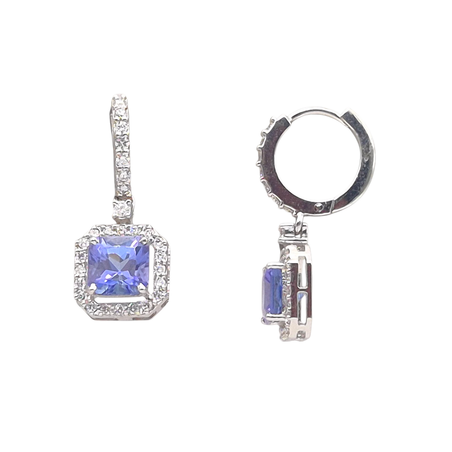 Princess cut Natural Tanzanite gemstones set with natural diamonds in 9kt white gold