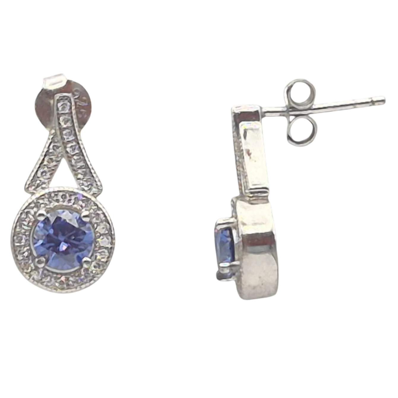 Vivid blue and white zircons set in these petite eartops in 925 silver