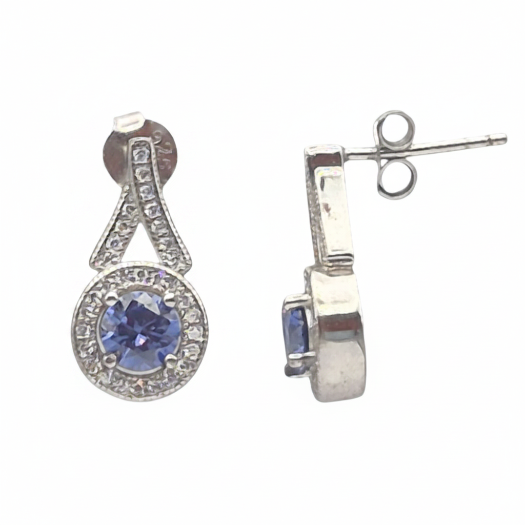 Vivid Blue and White Zircons set in these petite eartops in 925 silver
