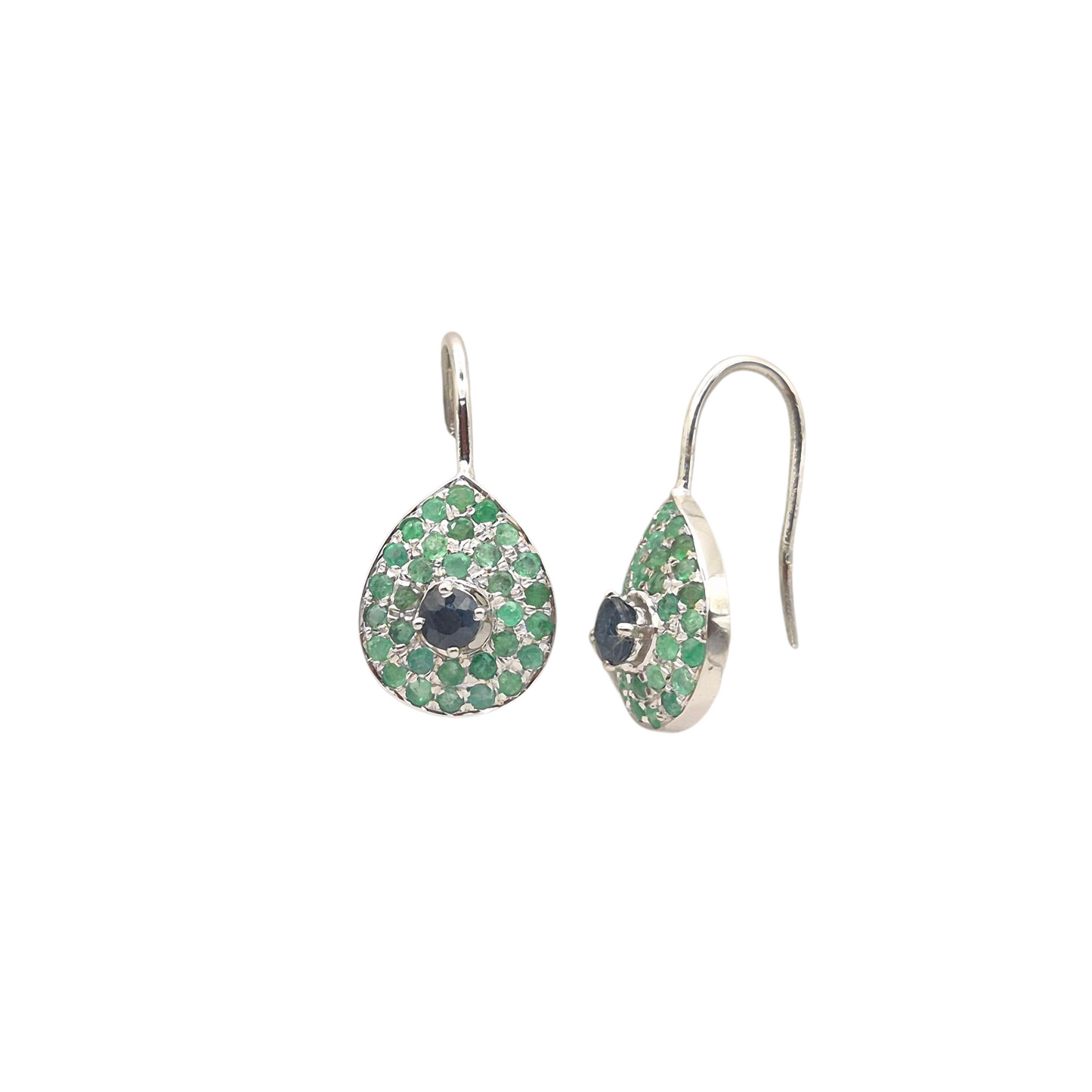Natural mint green Emeralds and Royal Blue Topaz in a drop shape, set in 925 Silver