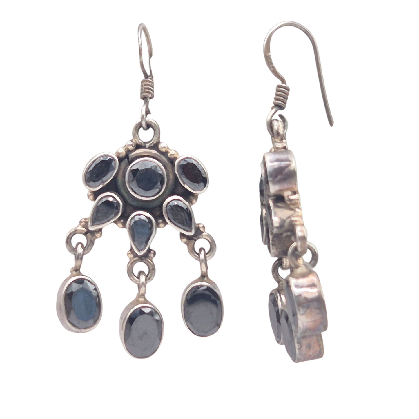 Natural Black Tourmaline gemstone set in 925 Silver, a short dangler but makes a statement