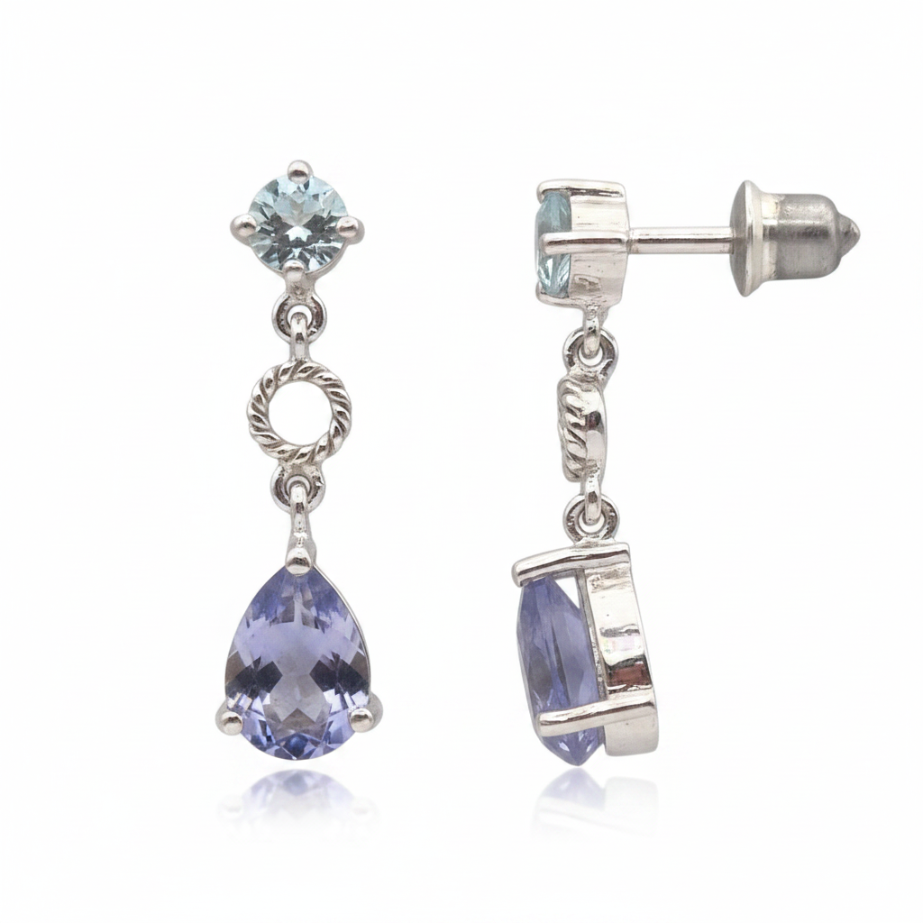 Two gorgeous shades of natural Blue and Purple Topaz gemstone in 925 Silver