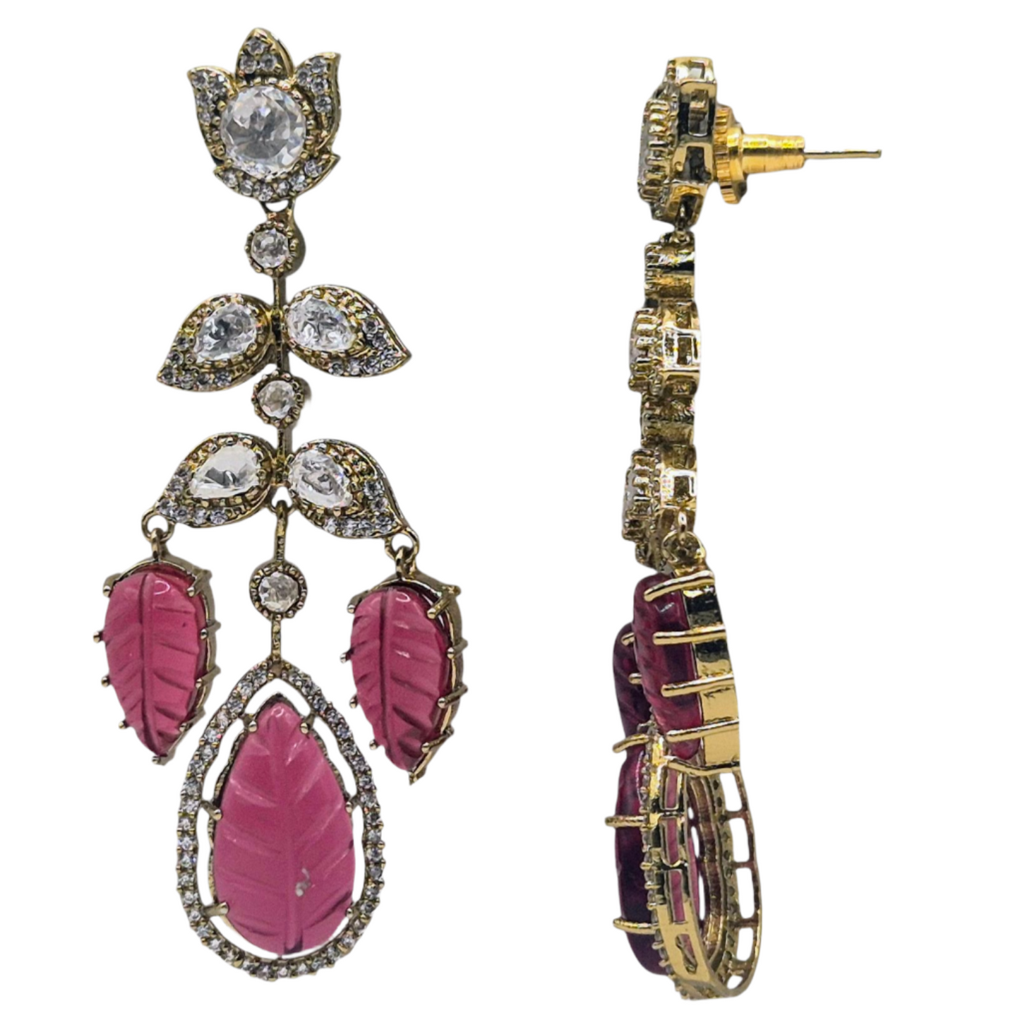 Red Victorian leaf earrings