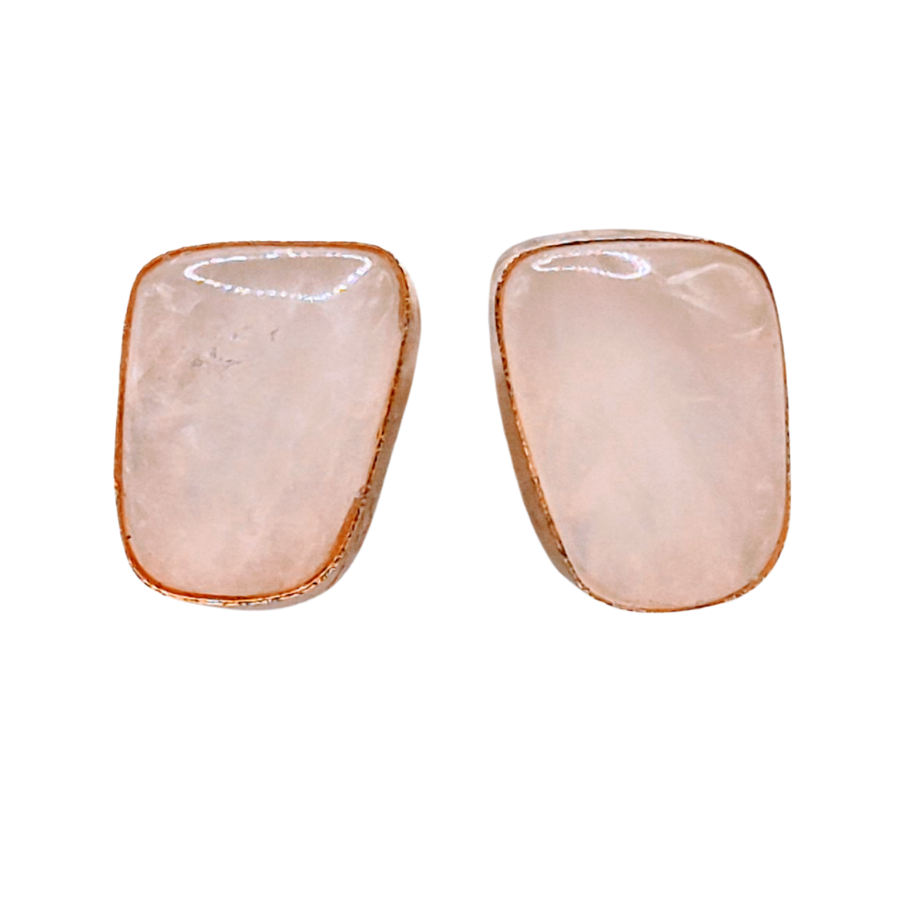Natural Rose Quartz Studs in brass, a classic piece!