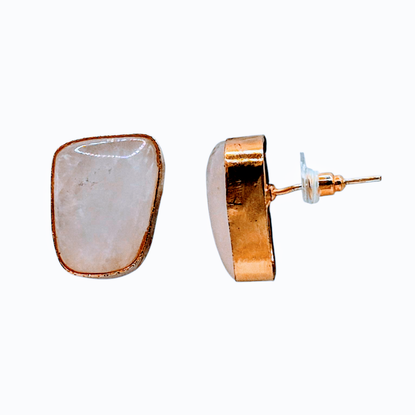 Natural Rose Quartz Studs in brass, a classic piece!