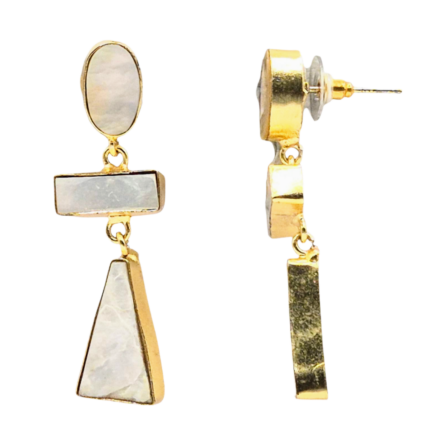 Mother of Pearl earrings in brass make these chic danglers